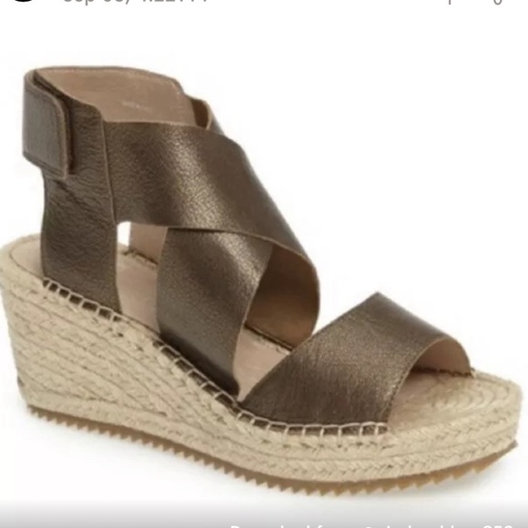 🛍️Eileen Fisher Willow Bronze Metallic Leather Espadrille Wedge Heel Sandals 11 - Picture 1 of 6